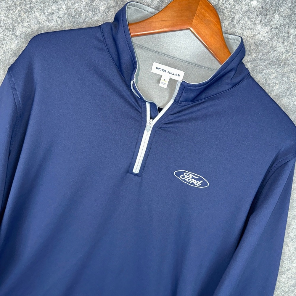 Peter Millar Pullover Mens L Navy Ford Logo 1/4 Zip Performance ME0EK40 Stretch